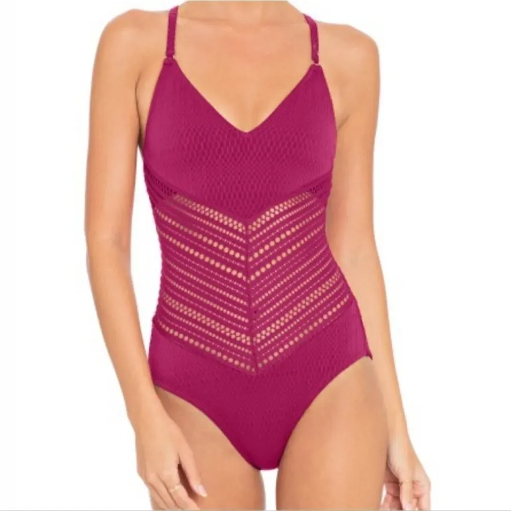 ROBIN PICCONE Women's ONE PIECE PERLA V-NECK SWIMSUIT SIZE 6